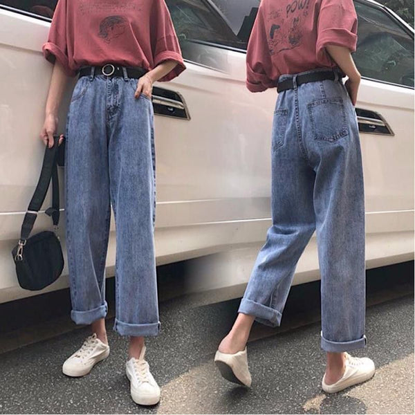 Retro jeans women's spring and autumn dress 2022 insbf high waist SLIM STRAIGHT pants wide leg pants