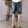 Retro literature and art summer embroidery five-point pants women's pants loose ins tide jeans summer thin casual pants