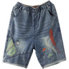 Retro literature and art summer embroidery five-point pants women's pants loose ins tide jeans summer thin casual pants