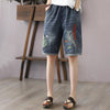 Retro literature and art summer embroidery five-point pants women's pants loose ins tide jeans summer thin casual pants