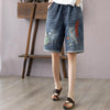 Retro literature and art summer embroidery five-point pants women's pants loose ins tide jeans summer thin casual pants