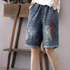 Retro literature and art summer embroidery five-point pants women's pants loose ins tide jeans summer thin casual pants