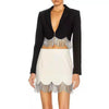 Rhinestone Tassel Skirt Suits Women Blazer White Black  2023 Design Chain Tassel Short Jacket Two Pieces Sets