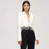 Rhinestone Tassel Skirt Suits Women Blazer White Black  2023 Design Chain Tassel Short Jacket Two Pieces Sets