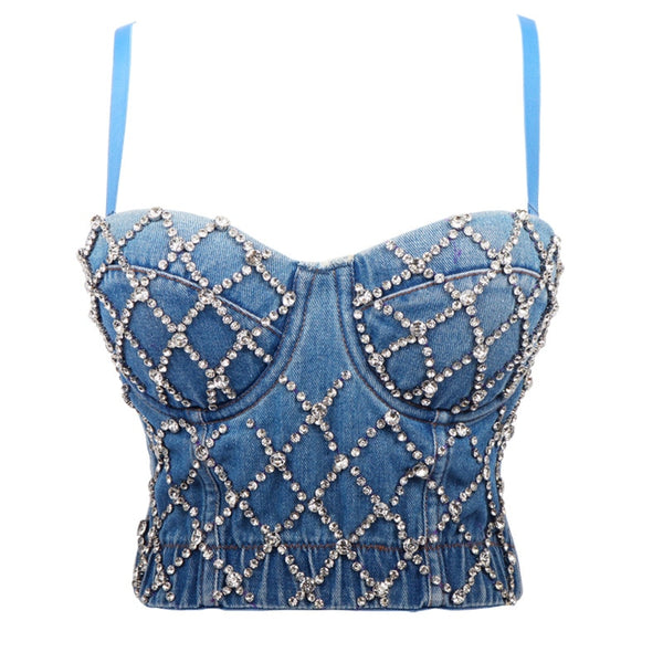 Rhinestone Top Haut Sexy Strapless Rave Clothes Short Bustier Bra Backless Boobs Brallette Ropa Para Mujer Damskie Camisole