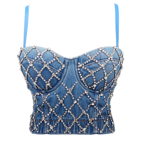 Rhinestone Top Haut Sexy Strapless Rave Clothes Short Bustier Bra Backless Boobs Brallette Ropa Para Mujer Damskie Camisole