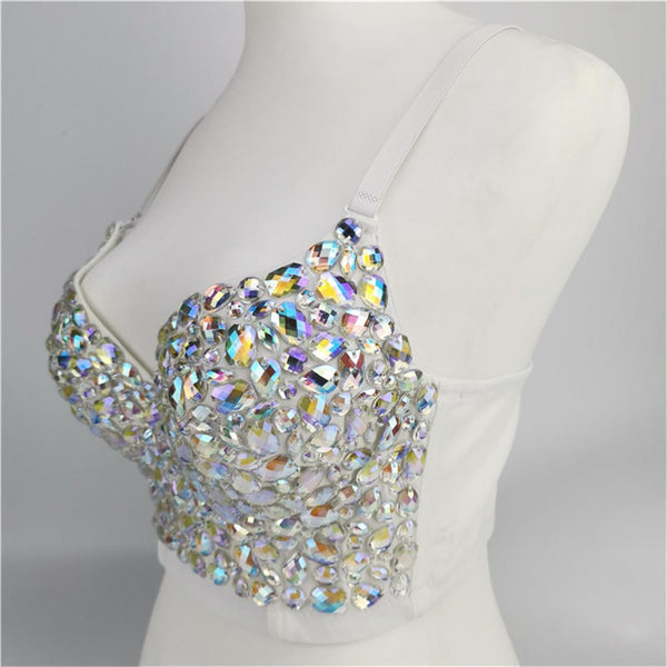 Rhinestone Top Lentejuelas Halter Neck Haut Sexy Strapless Rave Clothes Short Camisole Tops For Women Fashion Topy Damskie Crop