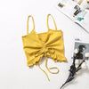 Ribbed Bow Tie Camisole Tank Tops Women Summer Basic Crop Top Streetwear Fashion 2022 Solid Color Girls Cropped Tees Camis