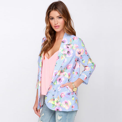 RichKoKo Floral Printed Blazers Women Slim Elegant Casual Basic Jacket Female Vintage Cardigans Brief Overcoat Office Ladies