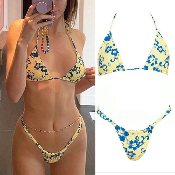 Rinabe Sexy Bikini Floral Print Swimwear String Bikini Set Push Up Swimsuit 2023 Bikinis Women Biquini Beach Bathing Suit Women