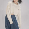 Ripped Broken Cropped Knitted Sweater Women Thin Outer Wear Long Sleeve Crew Neck Top Solid Color Irregular Loose Punk Pullovers