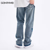 Ripped Denim Jeans Mens Distressed Hole Star Print Baggy Straight Jean Pants Streetwear Hip Hop Casual Loose Jeans Trousers Blue