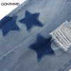 Ripped Denim Jeans Mens Distressed Hole Star Print Baggy Straight Jean Pants Streetwear Hip Hop Casual Loose Jeans Trousers Blue
