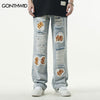 Ripped Jeans Men Hip Hop Embrodiery Patches Distressed Destroyed Hole Straight Denim Jeans Streetwear Summer Baggy Trousers Male