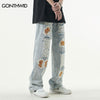 Ripped Jeans Men Hip Hop Embrodiery Patches Distressed Destroyed Hole Straight Denim Jeans Streetwear Summer Baggy Trousers Male