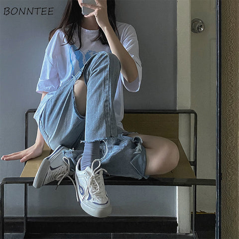 Ripped Jeans Women Chic Hole Design Harajuku Vintage Teens High Waist Denim Trouser All-match Street Style Korean Womens Clothes