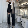Ripped Jeans Women's Summer Chic Yupi Girl Black Straight High Waist Look Taller Slimming Front and Rear Beggar Pants