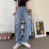 Ripped Jeans Women's Summer Chic Yupi Girl Black Straight High Waist Look Taller Slimming Front and Rear Beggar Pants