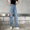 Ripped Jeans Women's Summer Chic Yupi Girl Black Straight High Waist Look Taller Slimming Front and Rear Beggar Pants