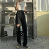 Ripped Jeans Women's Summer Chic Yupi Girl Black Straight High Waist Look Taller Slimming Front and Rear Beggar Pants