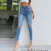 Ripped Skinny Jeans For Women High Waist Hip Lift Elastic Pencil Pants Mom Wash Blue Denim Slim Jeans Trousers Stretch Pants New