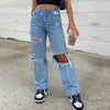 Ripped Straight Women's Jeans Baggy Vintage High Waist Boyfriends Mom Y2K Denim Pants Distressed Jeans Streetwear 2022 Female