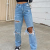 Ripped Straight Women's Jeans Baggy Vintage High Waist Boyfriends Mom Y2K Denim Pants Distressed Jeans Streetwear 2022 Female