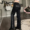 Rivet Black Punk Jean Women Dark Academic Techwear Side Zipper Low Waist Straight Pant Mom Denim Trousers E Girl Goth Streetwear
