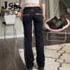 Rivet Black Punk Jean Women Dark Academic Techwear Side Zipper Low Waist Straight Pant Mom Denim Trousers E Girl Goth Streetwear