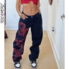 Rockmore Baggy Low Waist Jeans Women Hippie Cargo Straight Pants Streetwear Goth Punk Jean Print Denim Trousers Capris 2022