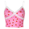 Rockmore Lace Camis Summer Tops For Women 2022 Strawberry Print Harajuku Korean Cute Low Cut Sexy Crop Tank Top Skinny Clubwear
