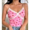 Rockmore Lace Camis Summer Tops For Women 2022 Strawberry Print Harajuku Korean Cute Low Cut Sexy Crop Tank Top Skinny Clubwear