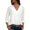 White Chiffon Blouse Women Casual Long Sleeve V-Neck Shirt Solid Office Lady Blouses Ladies Tops Tee Blusas Mujer Plus Size