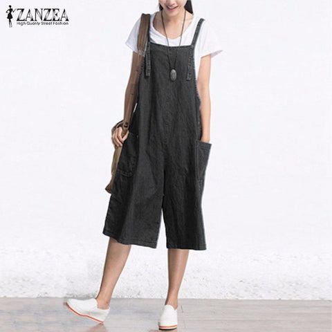 Rompers Womens Jumpsuit 2022 Sexy Vintage Sleeveless Adjustable Strap Wide Leg Pants Denim Solid Overalls Oversized