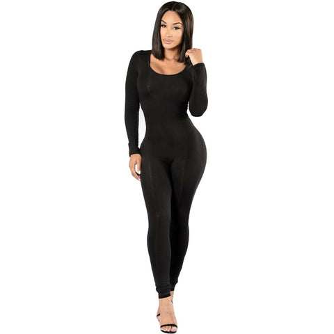 Rompers Womens jumpsuit New 2022 Winter Skinny Long Sleeve Full Length Black O-neck Sexy Club Black Bodycon jumpsuits Overalls