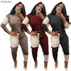 Ronikasha Woman Sweater 2 Piece Set Panelled Long Sleeve Irregular Split Buttons Design for Hem Autumn Winter Suit