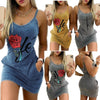 Rose Print Sling Pack Hip Dress Women Tank Top Print Waist Sleeveless Dress V Neck Pocket Mini Dress Dresses Women