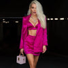 Rose Red Blouse And Short Skirt Three-Piece Suit 2022 Long-Sleeved Three-Piece Suit Ladies Autumn Sexy Club Party Costume