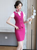 Rose Red Women Skirt Suit Single Breasted Sleeveless Blazer and Above Knee Mini Skirt 2 Piece Set for Office Lady Uniform Design