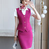Rose Red Women Skirt Suit Single Breasted Sleeveless Blazer and Above Knee Mini Skirt 2 Piece Set for Office Lady Uniform Design