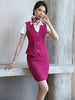 Rose Red Women Skirt Suit Single Breasted Sleeveless Blazer and Above Knee Mini Skirt 2 Piece Set for Office Lady Uniform Design