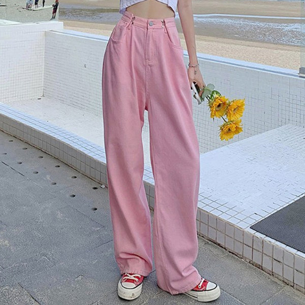 Rose Y2K Baggy Jeans Woman High Waist Summer 2022 Streetwear Wide Leg Women Jeans Casual Cowboy Pant Front Zip