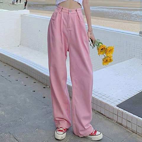 Rose Y2K Baggy Jeans Woman High Waist Summer 2022 Streetwear Wide Leg Women Jeans Casual Cowboy Pant Front Zip