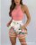 Round neck slim white top and pocket design red shorts suit 2023 summer women's sexy two-piece suit