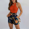 Round neck slim white top and pocket design red shorts suit 2023 summer women's sexy two-piece suit