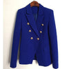 Royal Blue 2022 Spring Autumn Women Double Breasted Golden Lion Metal Buttons Blazers Female Slim Suit Jacket Outerwear JC1875