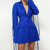 Royal Blue Slim Women's Blazer/Unique Design Mid Length Coat Sleeve Ties Casual Daily Female Jacket/Party Ladies Dress