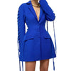 Royal Blue Slim Women's Blazer/Unique Design Mid Length Coat Sleeve Ties Casual Daily Female Jacket/Party Ladies Dress