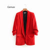 Ruched Cuff Women Spring Autumn Blazers Three Quarter Sleeve Office Lady Solid Suit Jacket Shawl Collar Pockets Coat for Female