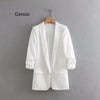 Ruched Cuff Women Spring Autumn Blazers Three Quarter Sleeve Office Lady Solid Suit Jacket Shawl Collar Pockets Coat for Female